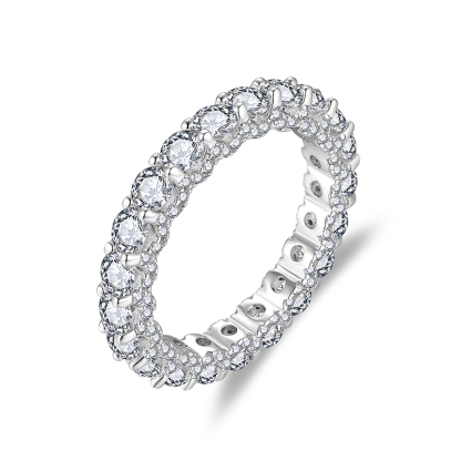 Sotiya Round Cut Three Sided Pave Moissanite Eternity Ring Sterling Silver-Sotiya