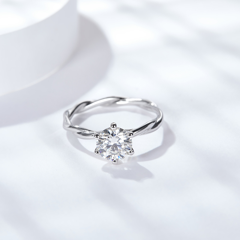 Sotiya Solitaire Twist Round Cut Moissanite Engagement Ring Sterling Silver-Sotiya