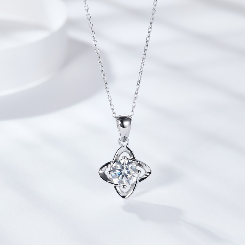 Sotiya Four Leaf Clover Solitaire Round Cut Moissanite Necklace Sterling Silver-Sotiya