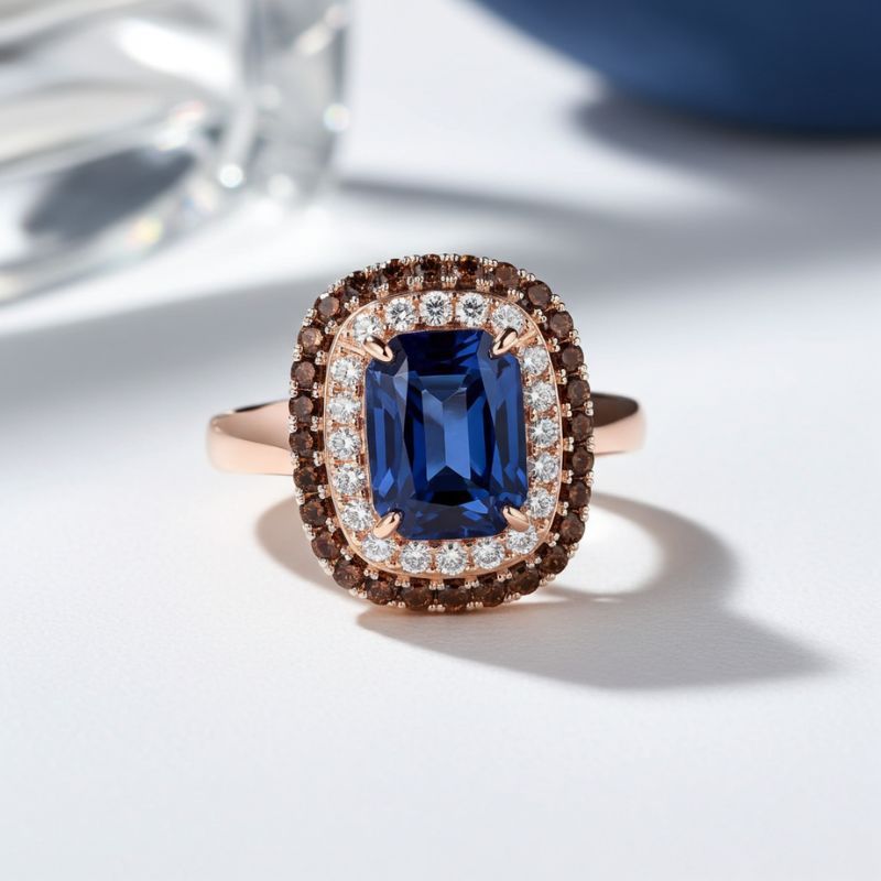 Sotiya Double Halo Radiant Cut Sapphire Coffee Engagement Ring Sterling Silver-Sotiya