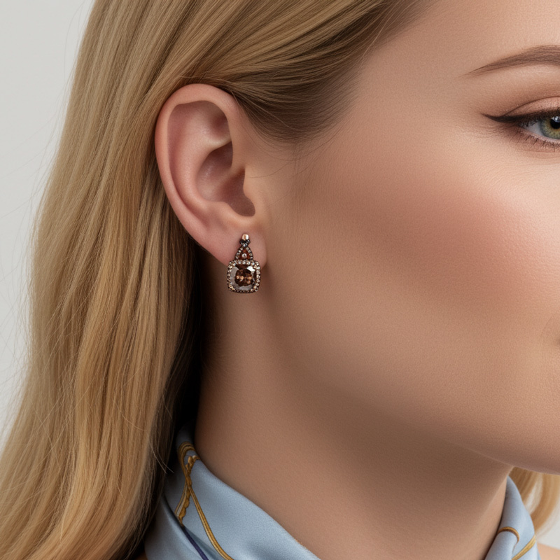 Sotiya Two Tone Halo Cushion Cut Coffee Hoop Earrings Sterling Silver