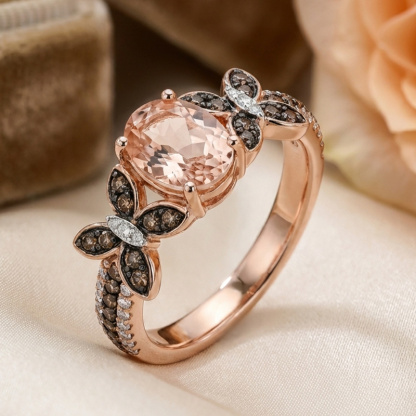 Sotiya Butterfly Synthetic Morganite Oval Cut Coffee Engagement Ring Sterling Silver-Sotiya