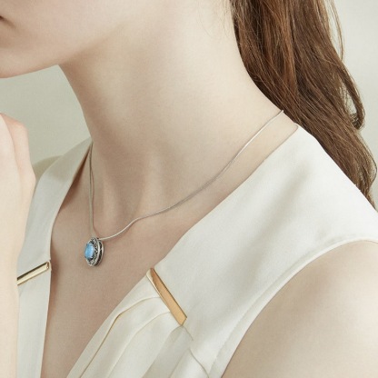 Sotiya Vintage Milgrain Leaf Design Oval Cut Turquoise Necklace Sterling Silver-Sotiya