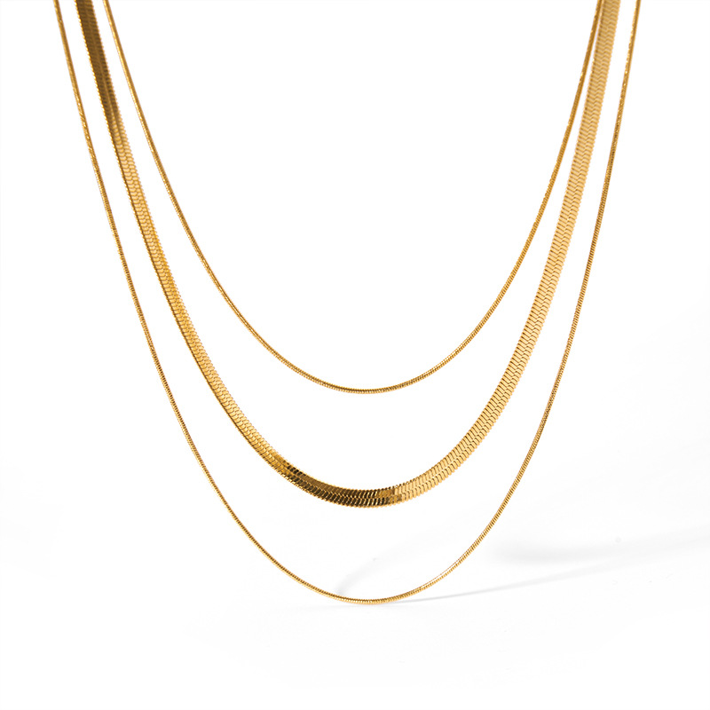 Sotiya Three-layer Omega necklace Titanium steel with gold plating-Sotiya