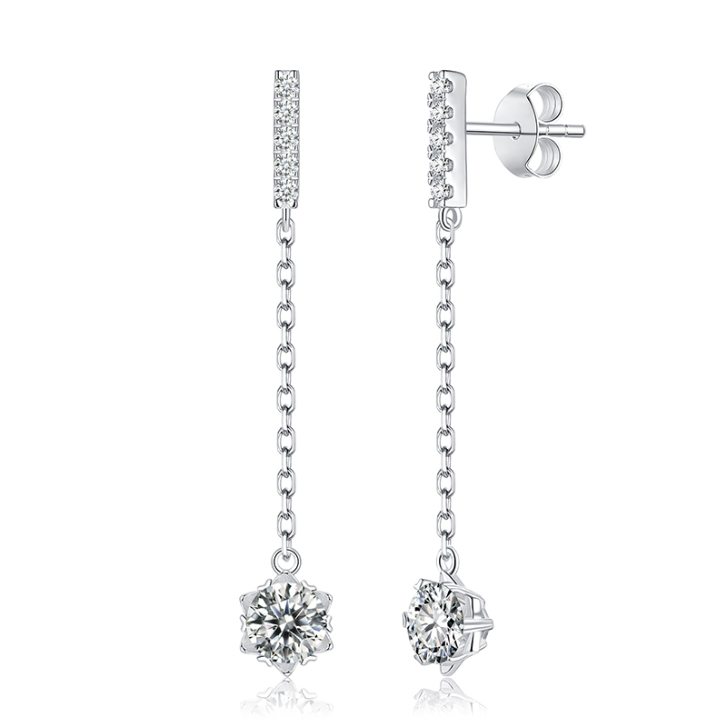 Sotiya Snowflake Round Cut Moissanite Drop Earrings Sterling Silver-Sotiya