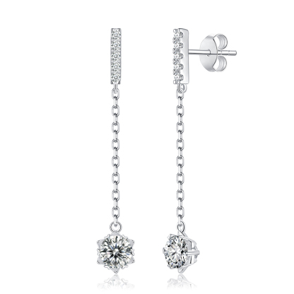 Sotiya Snowflake Round Cut Moissanite Drop Earrings Sterling Silver-Sotiya