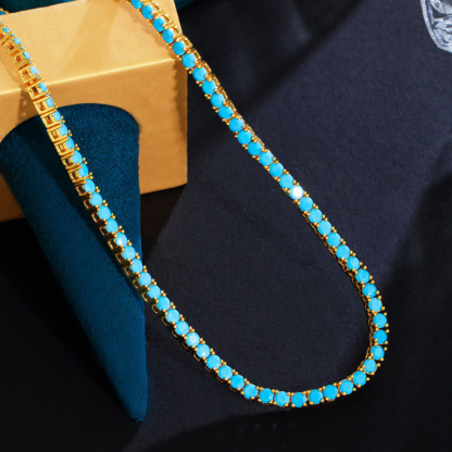 Sotiya Blue Turquoise Clavicle Chain Tennis Necklace-Sotiya