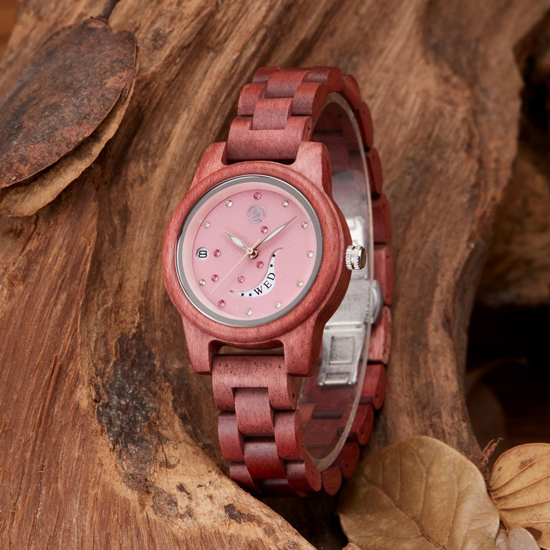 Sotiya Seven Stars and Moon Dial Quartz Wooden Watch-Sotiya