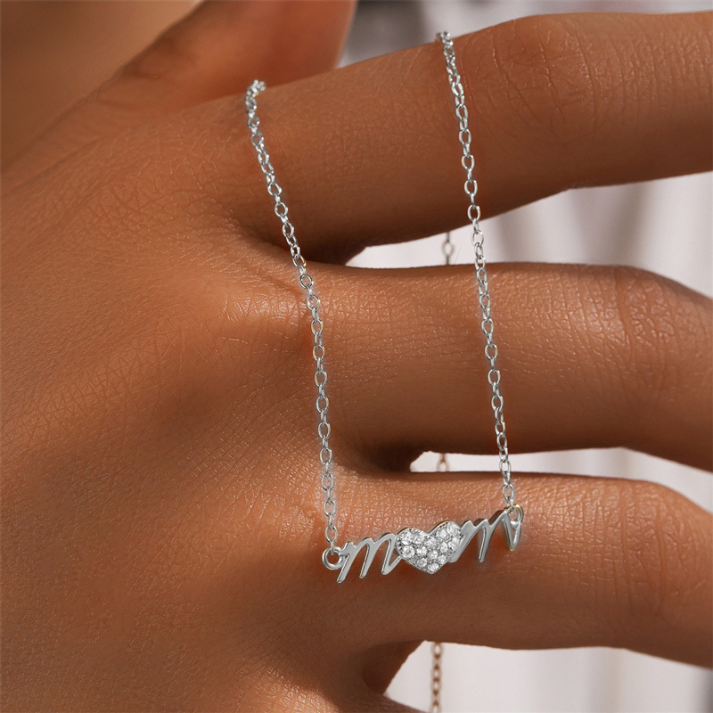 Sotiya MOM Letter Heart Necklace Sterling Silver-Sotiya