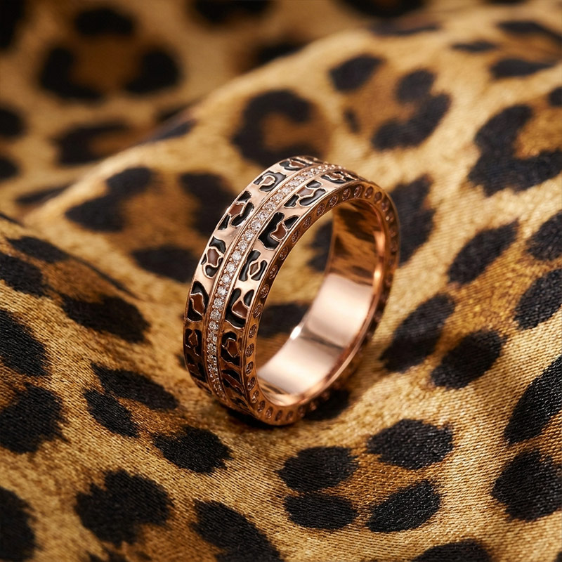 Sotiya Leopard Print Coffee Unisex Eternity Ring Sterling Silver-Sotiya