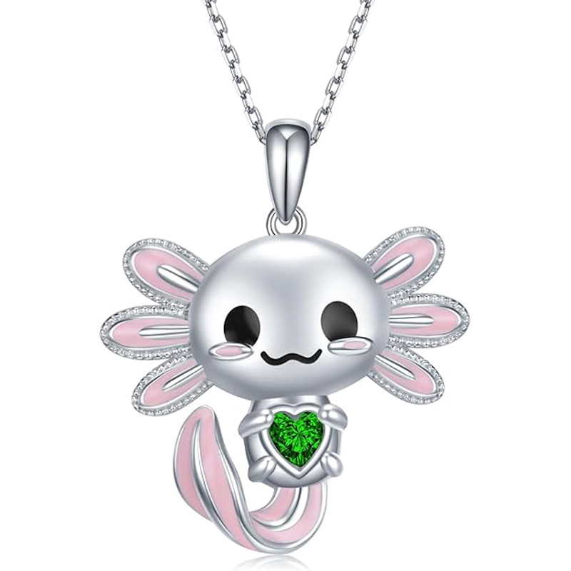 Sotiya Cute Axolotl 12 Birthstones Heart Cut Necklace Sterling Silver-Sotiya