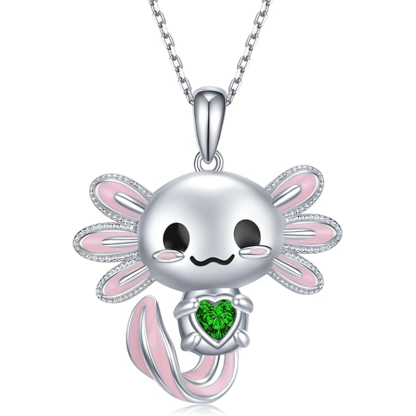 Sotiya Cute Axolotl 12 Birthstones Heart Cut Necklace Sterling Silver-Sotiya