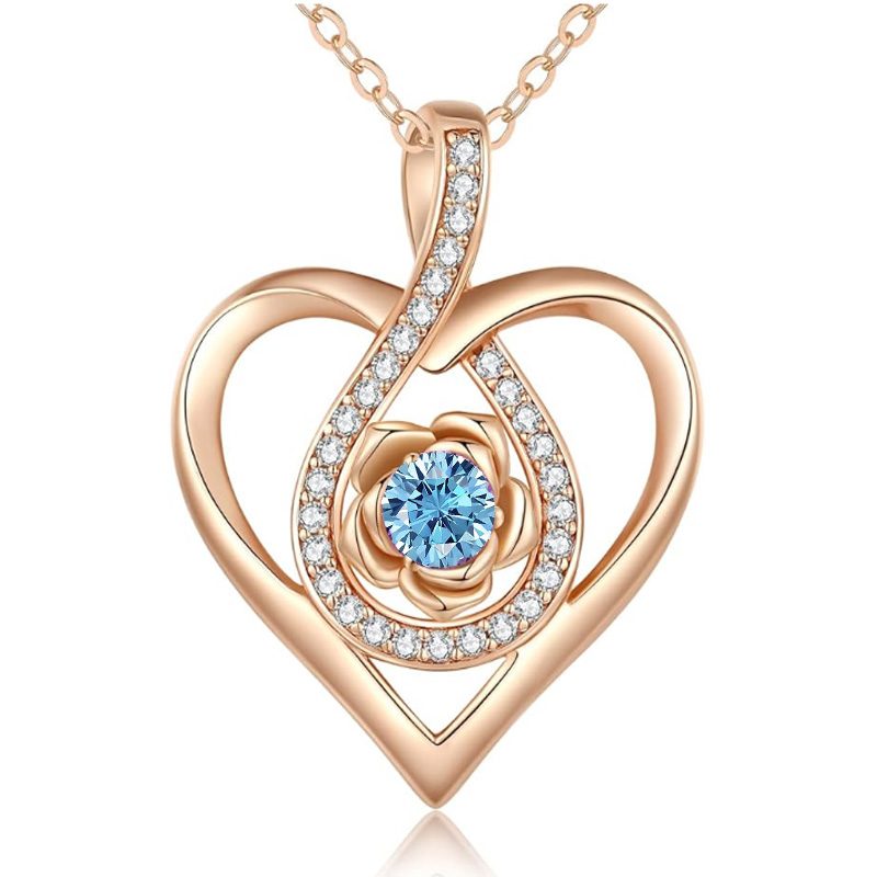 Sotiya 12 Birthstones Heart Rose Round Cut Necklace Sterling Silver-Sotiya
