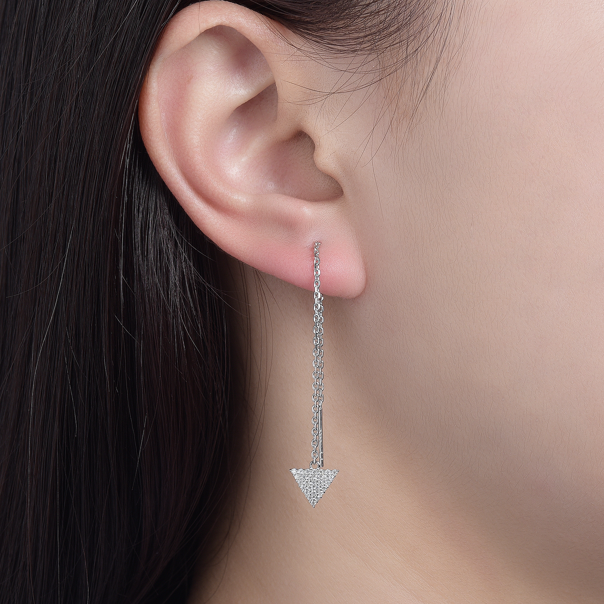 Sotiya Triangle Design Moissanite Threader Earrings Sterling Silver-Sotiya