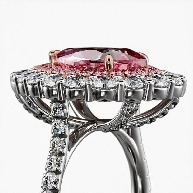 Sotiya Double Halo Cathedral Pear Cut Pink Two Tone Engagement Ring Sterling Silver-Sotiya