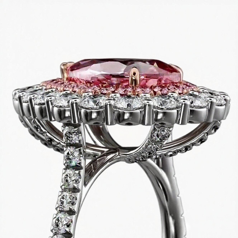 Sotiya Double Halo Cathedral Pear Cut Pink Two Tone Engagement Ring Sterling Silver-Sotiya