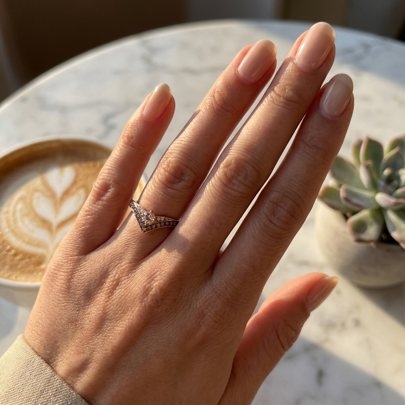 Sotiya V-shaped Synthetic Morganite Round Cut Coffee Women's Wedding Ring Band Sterling Silver-Sotiya