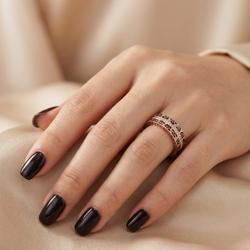 Sotiya Leopard Print Coffee Unisex Eternity Ring Sterling Silver-Sotiya