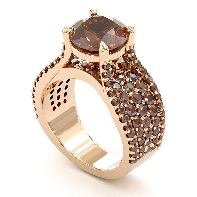 Sotiya Sidestones Round Cut Coffee Engagement Ring Sterling Silver