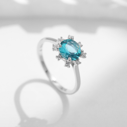 Sotiya Sunflower Paraiba Round Cut Ring Set Sterling Silver