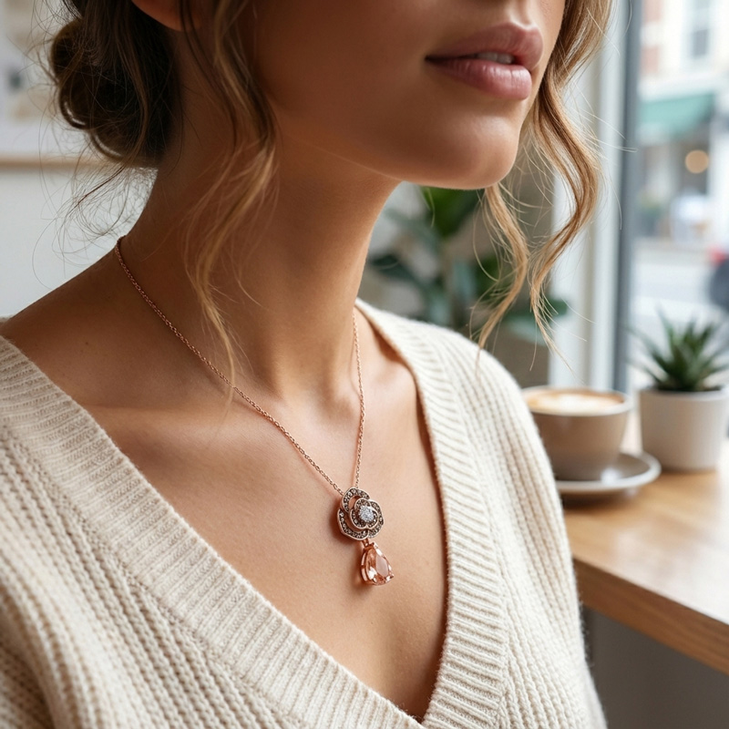 Sotiya Rose Synthetic Morganite Pear Cut Necklace Sterling Silver-Sotiya