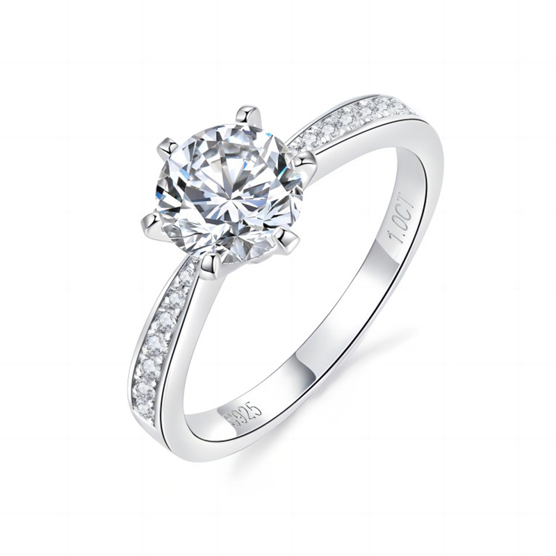 Sotiya 6 Prong Round Cut Moissanite Engagement Ring Sterling Silver-Sotiya