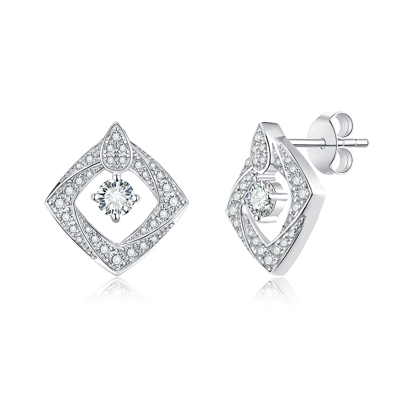 Sotiya Twist Square Design Round Cut Moissanite Stud Earrings Sterling Silver-Sotiya