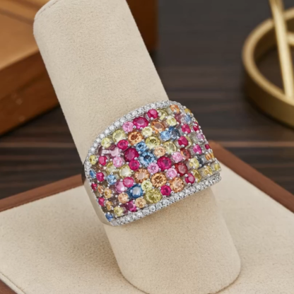 Sotiya Multi Colored Round Cut Wide Band Women's Wedding Ring Sterling Silver