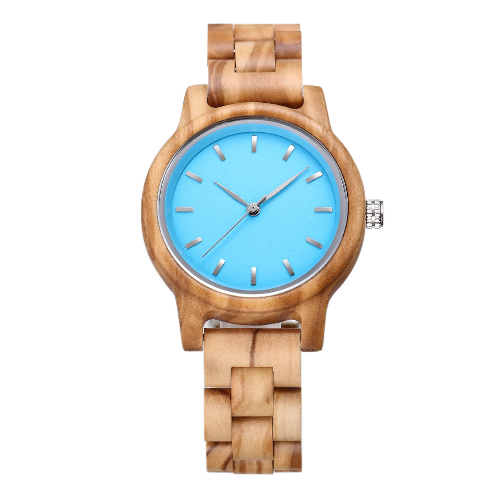 Sotiya Blue/ Green Dial Quartz Coffee Wooden Watch-Sotiya