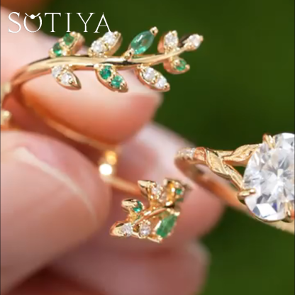 Sotiya Oval Cut Vine Leaf Design Wedding Bridal Ring Set Sterling Silver