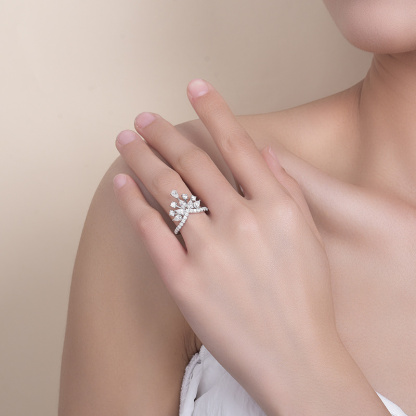 Sotiya Luxury Crown Moissanite Cocktail Ring Sterling Silver-Sotiya