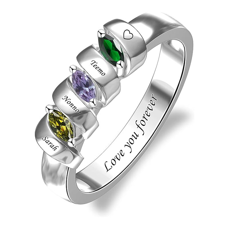 Sotiya Marquise Cut Custom 12 Birthstone Engraved Name Promise Ring Sterling Silver-Sotiya