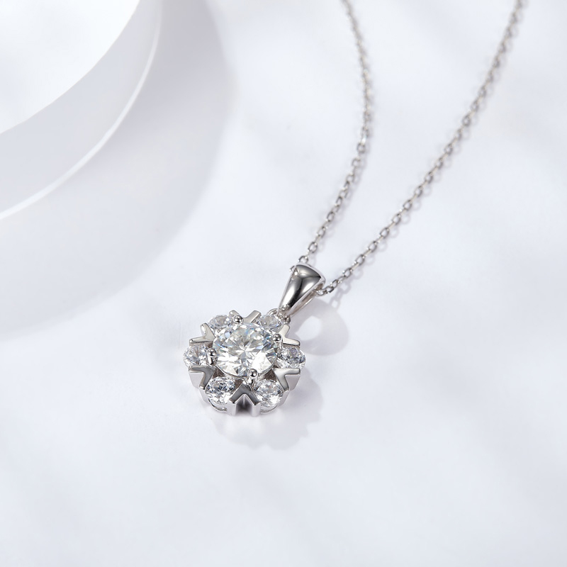 Sotiya Snowflake Round Cut Moissanite Necklace Sterling Silver-Sotiya