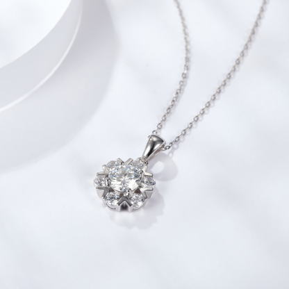 Sotiya Snowflake Round Cut Moissanite Necklace Sterling Silver-Sotiya
