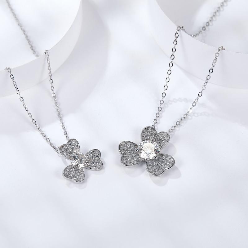 Sotiya Shamrock Round Cut Moissanite Necklace Sterling Silver-Sotiya