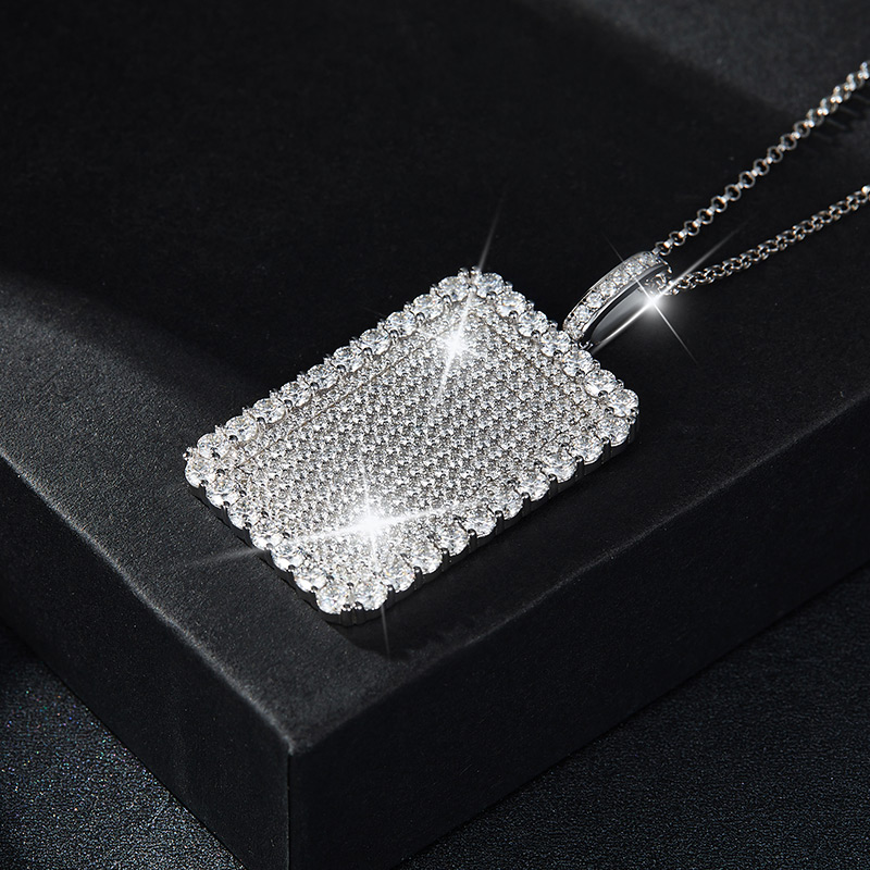 Sotiya Round Cut Full Moissanite Dog Tag Necklace Sterling Silver-Sotiya