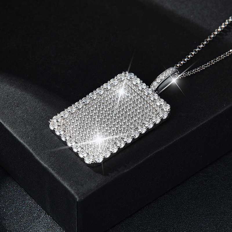 Sotiya Round Cut Full Moissanite Dog Tag Necklace Sterling Silver-Sotiya