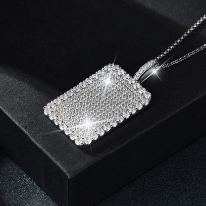 Sotiya Round Cut Full Moissanite Dog Tag Necklace Sterling Silver-Sotiya