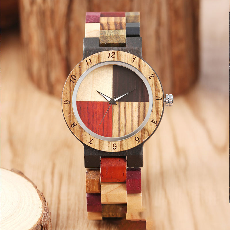 Sotiya Colorful Four-color Splicing Dial Couple's Wooden Watch-Sotiya