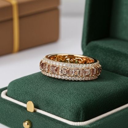 Sotiya Rose Gold Tone Asscher Cut Coffee Eternity Wedding Ring Sterling Silver