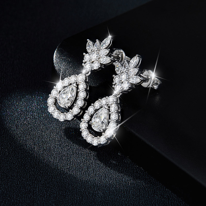 Sotiya Pineapple Design Pear Cut Moissanite Drop Earrings Sterling Silver-Sotiya