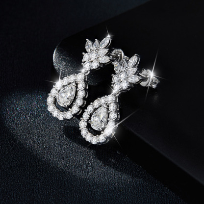 Sotiya Pineapple Design Pear Cut Moissanite Drop Earrings Sterling Silver-Sotiya