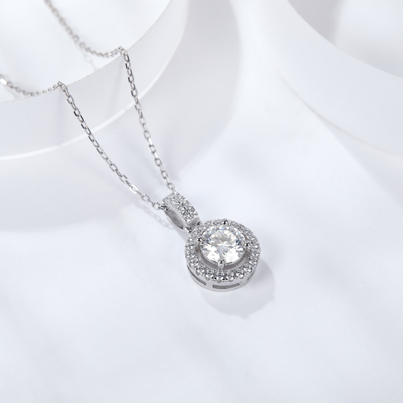 Sotiya Halo Round Cut Moissanite Necklace Sterling Silver-Sotiya