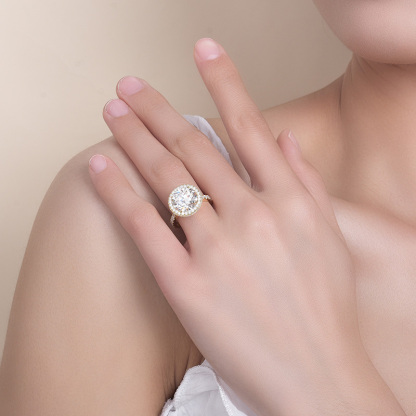 Sotiya Cathedral Halo Round Cut Moissanite Engagement Ring Sterling Silver-Sotiya