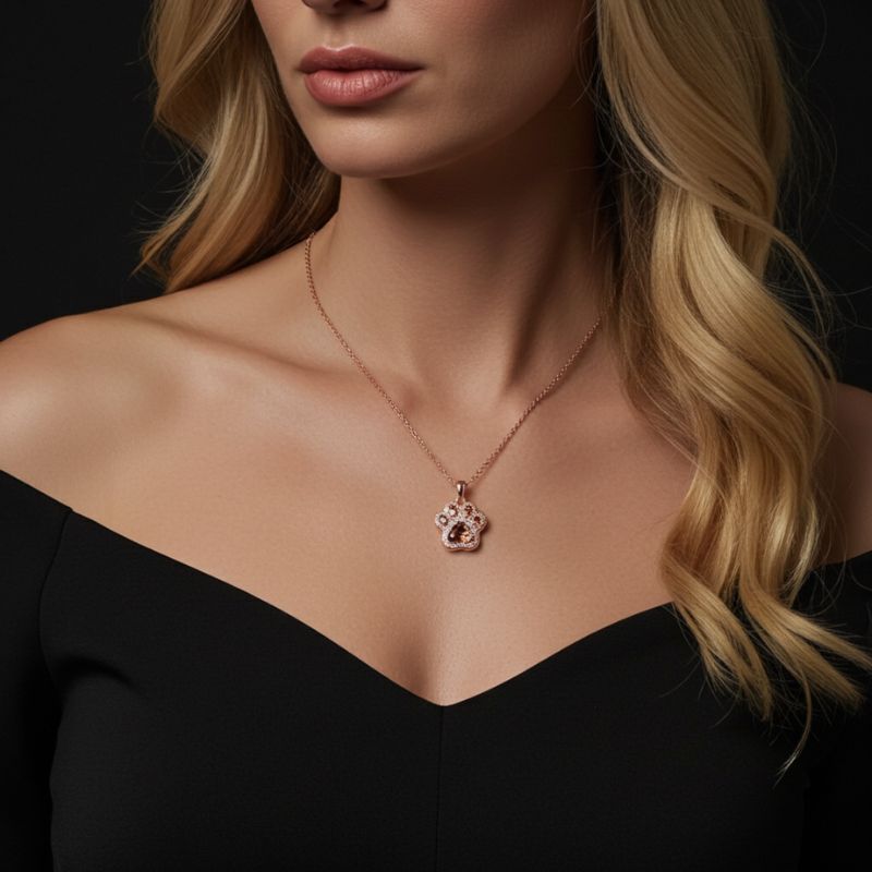 Sotiya Pet Cat Dog Paw Halo Coffee Heart Cut Pendant Necklace Sterling Silver