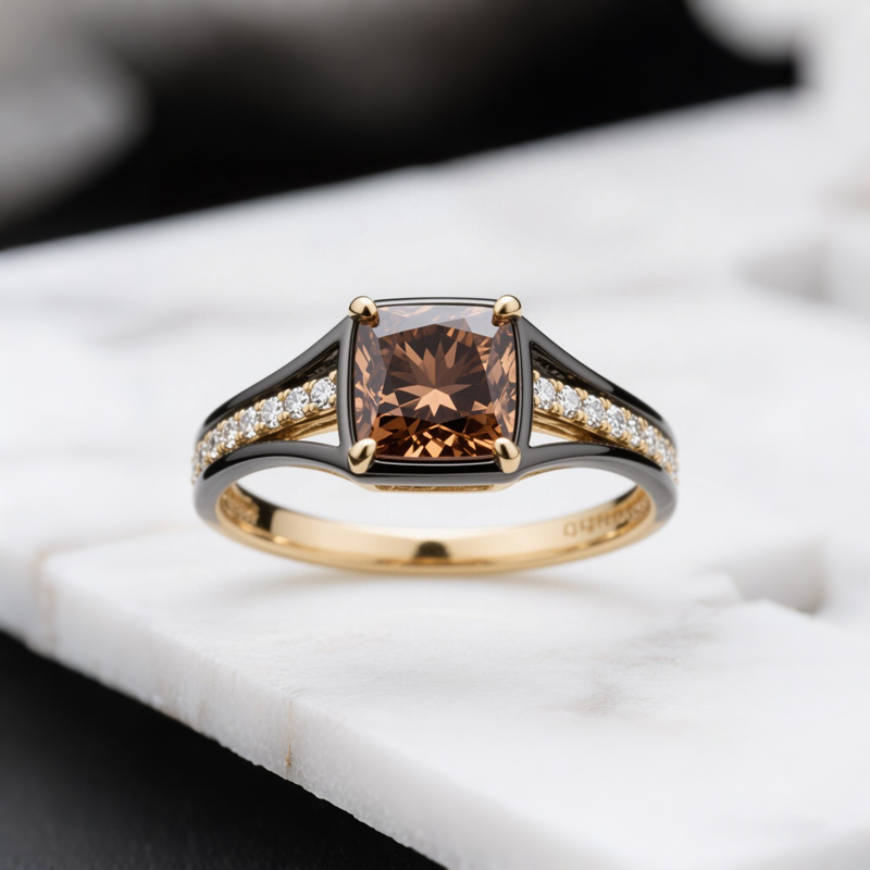 Sotiya Two Tone Cushion Cut Coffee Engagement Ring Sterling Silver-Sotiya