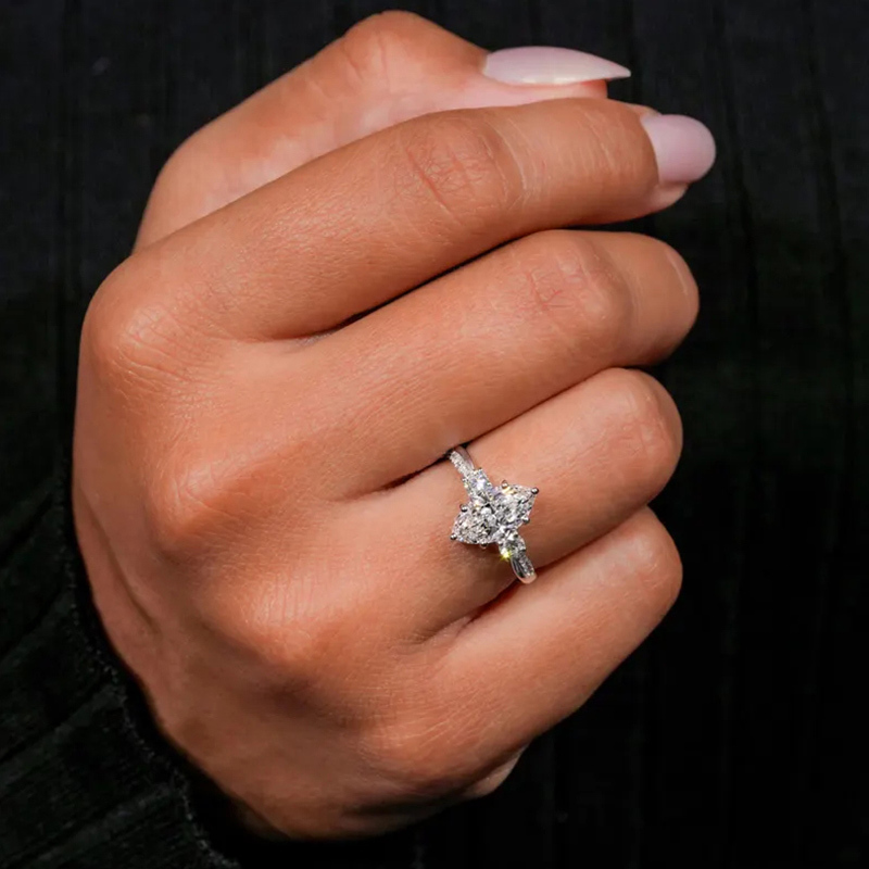 Sotiya Marquise Cut Three Stone Twist Engagement Ring Sterling Silver