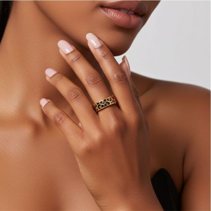 Sotiya Leopard Print Coffee Enamel Ring Sterling Silver-Sotiya