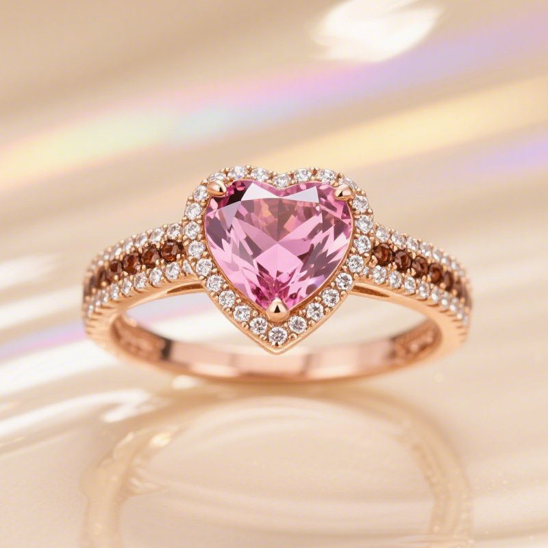 Sotiya Halo Pink Heart Cut Coffee Engagement Ring Sterling Silver-Sotiya
