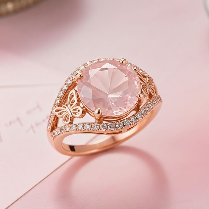 Sotiya Butterfly Round Cut Coffee Engagement Ring Sterling Silver-Sotiya